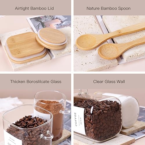 CZSZYGHBAO 6 Pack Glass Jars with Bamboo Lid and Spoons - 17Oz/27Oz Borosilicate Glass Jars with 132 Pantry Labels - for Coffee Beans, Tea, Sugar & More - Image 6