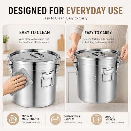 21L Stainless Steel Airtight Food Storage Container With Locking Lid - Image 6