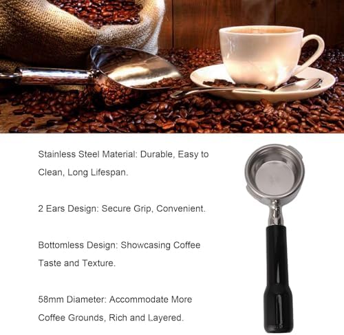 58mm Bottomless Portafilter for Gaggia Baby and More, Stainless Steel Coffee Machine Accessory with Double Ears Design (Black) - Image 2