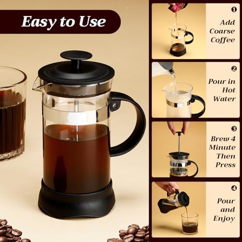LemonRoad 4 Pack French Press Coffee Maker Borosilicate Glass Coffee Press Heat Resistant Stainless Steel Tea Maker for Travel Camping Kitchen Gifts Includes Pot Filters(12oz) - Image 3