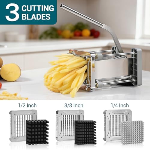 French Fry Cutter, Sopito Professional Stainless Steel Potato Cutter with 1/2", 1/4", 3/8" & Wedge Blades for Potatoes, Carrots, Apples - Image 3