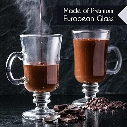 Volarium Irish Coffee Glass Mugs, Latte Cups, Set of 2 Cappuccino and Hot Chocolate Mugs with Handle, Clear Glass Cups for Hot Beverages, 7 3/4 oz - Image 2