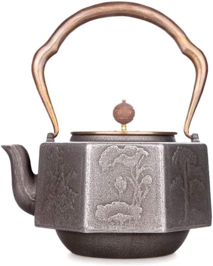 KYUSAR Japanese Cast Iron Teapot Chinese Teapot 1.2L Cast Iron Kettle Pot Inside and Outside Uncoated Original Iron Pot Handmade Iron Chinese Style Iron Pot Tetsubin Tea Pot - Image 6