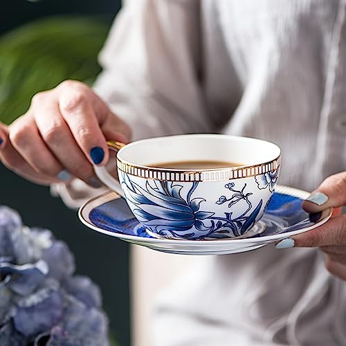 ACMLIFE Tea for One Teapot and Cup Set, Vintage Floral Porcelain Tea Set for One, Bone China Teapot Set, Tea Pot Set Gift for Women (Blue) - Image 3
