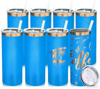 20 oz Skinny Tumblers Bulk with Lids and Straws Baby Blue,8 pack by MetalyaTumblers