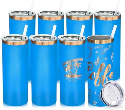 20 oz Skinny Tumblers Bulk with Lids and Straws Baby Blue,8 pack by MetalyaTumblers