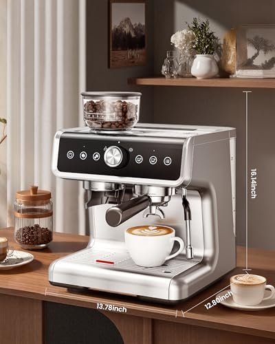 Coffee Maker with Grinder, 30 Settings & 20 Bar Pump, Espresso Machine with 58mm Portafilter & Milk Frother for Cappuccino or Latte - Image 6