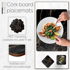 Set of 4 Heat Resistant Cork Placemats for Dining Table with Free Set of 4 Matching Drink Coasters Marble Design 16 x 12 Inches Cork Backed Hard Placemats (Black & Gold) - Image 4