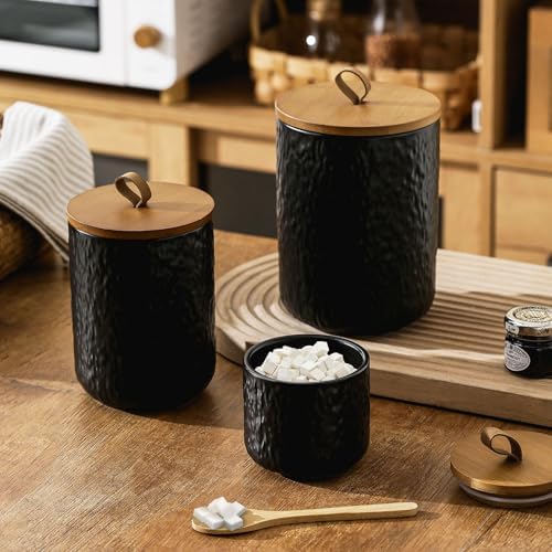Ceramic Canister Set for Kitchen Countertop, 3 Airtight Food Storage Containers, Modern Coffee Storage Jars for Flour, Sugar, Pasta, Cookies, Tea(Black) - Image 7