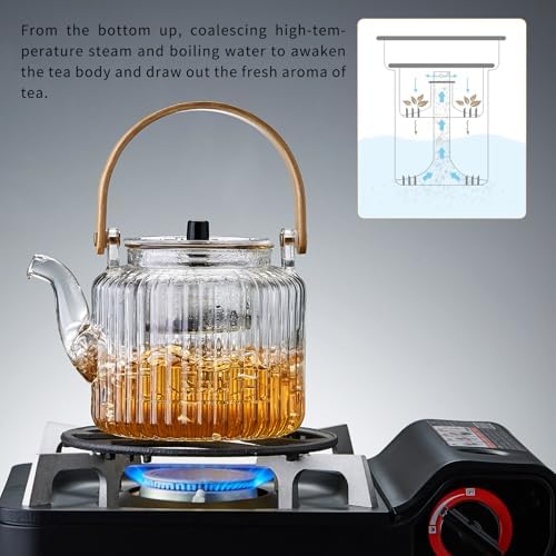 Glass Teapot with 2 Infusers 1100ml/37.2 fl oz, Heat-Resistant Borosilicate Glass Tea Pot with Infuser for Loose Leaf Tea, Stovetop Safe - Image 3