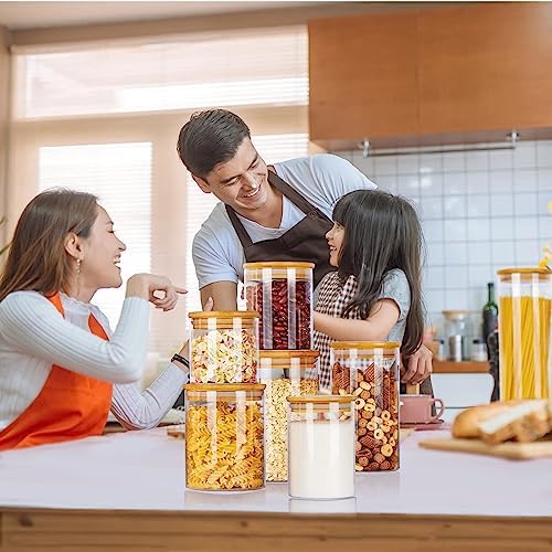 Vtopmart Glass Food Storage Jars, 7 Pack Kitchen Containers with Airtight Bamboo Wooden Lids for Pasta, Cookies, Nuts, Coffee Beans, Cereal, Canisters Set for Flour, Pantry Organization, BPA Free - Image 7