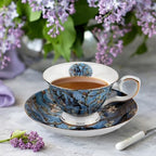 Floral Tea Cups Saucers Set of 2, Bone China 7 oz British Teacups Porcelain Coffee Cup for Rose Tea Cappuccino Espresso Latte (Apricot & Peach Blossom) - Image 5