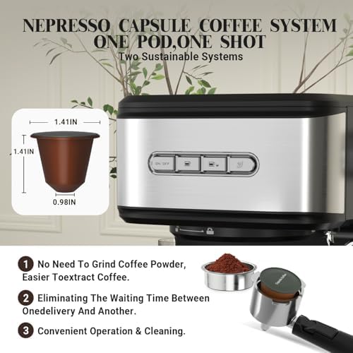 20 Bar Espresso Machine with Milk Frother Steam, Stainless Steel 1100W - Image 5