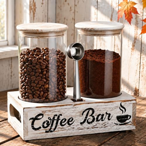 Rustic Coffee Canister Set of 2 50 Fl oz Large Airtight Glass Jars White by Suclain