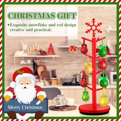 DoubleFill Christmas Tree Coffee Mug Holder 8 Hooks Snowflake Mug Holder for Countertop Snowflake Cup Rack Wood Christmas Tree Display for Kitchen Coffee Accessories - Image 4