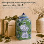 12.5" H Ceramic Kitchen Canisters for Countertop, Tea & Coffee Bean Storage Canister with Airtight Lid, Hand-painted Chinoiserie Decor Ginger Jar for Home Decor, 155 fl oz - Green Peony - Image 6