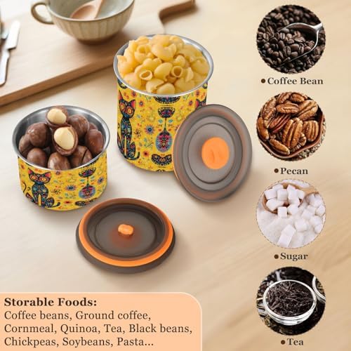 Stainless Steel Coffee Storage Containers with Airtight Lid, Day Of The Dead Skull Cat 30oz Food Storage Container Kitchen Canister for Tea, Coffee Beans, Ground, Sugar Storage - Image 6