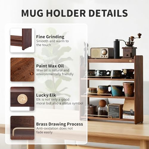 Coffee Mug Holder Countertop 4 Tiers Walnut Station Organizer for Kitchen - Image 3