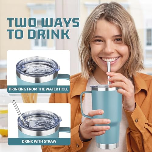 20 oz Tumbler with Handle Stainless Steel Insulated Coffee Tumbler with Lid and Straw Double Wall Vacuum Insulated Coffee Mug Leak Proof Travel Mug Tumbler for Hot and Cold Drink, Mix Color-10 - Image 4