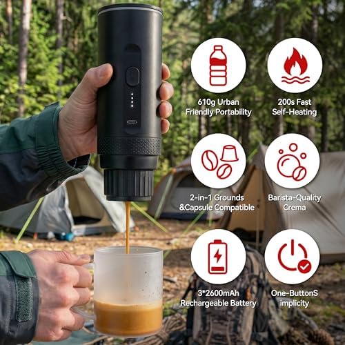 Portable Coffee Maker Electric Espresso Machine, Coffee Espresso Maker for Travel Self-Heating USB-C, Battery Powered with 7800mAh, for Ground Coffee & NS Capsule, for RV, Hiking, Office,Gifts for Men - Image 3