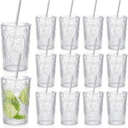 Wiwiqing 12 Set 16oz Vintage Tumbler with Lid and Straw Bulk, Clear by Wiwiqing
