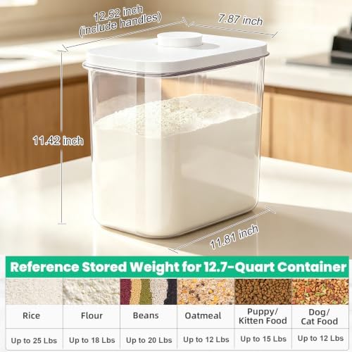 TBMax Large Rice Container 25 Lbs with Easy-Carrying Handles -12.7 Qt Flour Storage Container with Pop Up Lid & Hanging Hooks for Cleaner Use, Airtight Food Storage Bin for Kitchen Organization - Image 4