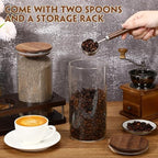 Suclain Glass Coffee Grounds Container with Shelf 2 x 44 oz Glass Coffee Bean Storage Canisters with Airtight Thread Lid and Measuring Spoon Food Storage Jars for Kitchen Sugar(Clear Style) - Image 4