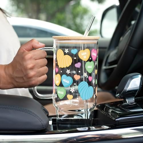 Sip-Sip Hooray! Conversation Heart Candy 40oz Glass Tumbler with Lid - Image 5