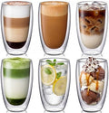 6 Pack 16oz Double Walled Glass Coffee Mugs, 450ml Large Borosilicate Insulated Clear Glass Cups for Latte Cappuccino Espresso Tea Matcha Hot or Cold Drinks by Ferrochef