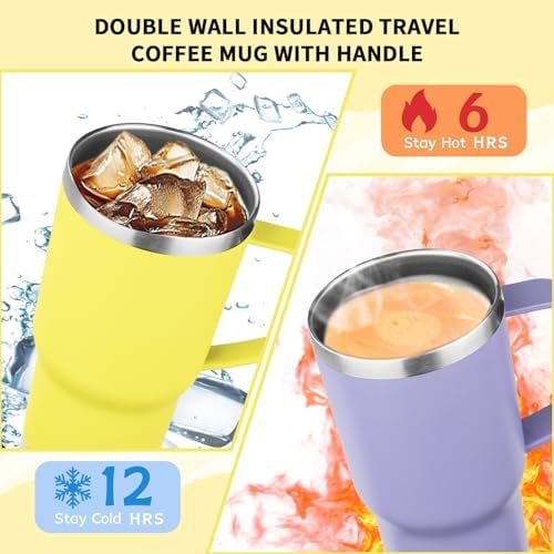 20oz Insulated Tumbler with Handle Stainless Steel Travel Coffee Mug with Lid and Straw Double Wall Vacuum Leak-proof Reusable Thermal Water Cup for Hot and Cold Drinks (Multicolor-6,4 Pack) - Image 4