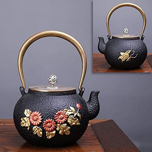 LJYT Teapot Teapots Cast Iron Handmade TeapotHome Kettle Uncoated Vintage Cast Iron Kettle Tea Pot with Infusers for Loose Tea (Color : Butterfly Love Flower) by Unknown
