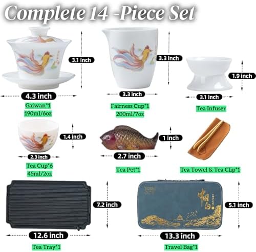ICHAG Chinese Tea Set, Gongfu Tea Sets for Adults, China Gaiwan Teaset, 14-Piece Yangzhi Jade (茶具) Porcelain Set with Tea Pet, Portable Travel Teaset for Home, Outdoor, Office Gifts (White) - Image 2