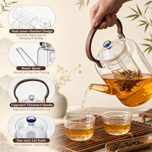 3L/101oz Large Glass Teapot with Infuser & Lid, Stovetop Safe - Image 3