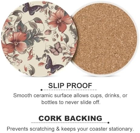 Natural Style Floral Decoration Coasters Round Coasters Set Ceramic Stone Coaster with Cork Base Coffee Cup Beverage Cup Mat Cute Funny Table Drinks Coaster for Mugs and Cups Office Kitchen - Image 6