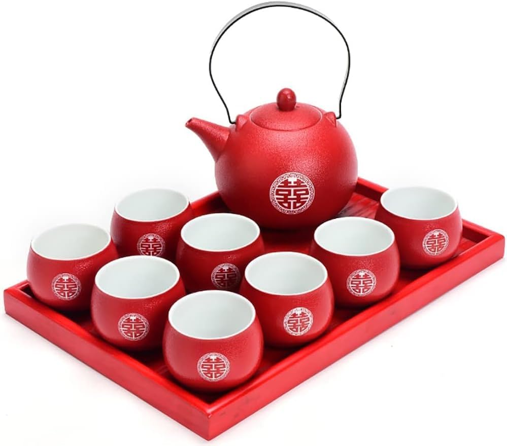 Wedding Supplies, Wedding Tea Set, Chinese Traditional Wedding Decoration Red Tea Set, Kung Fu Tea Set for Wedding Housewarming (Style E) - Image 2