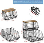 Potato and Onion Storage Bin with Wooden Top, 2-Tier Stackable Wire Basket - Image 4