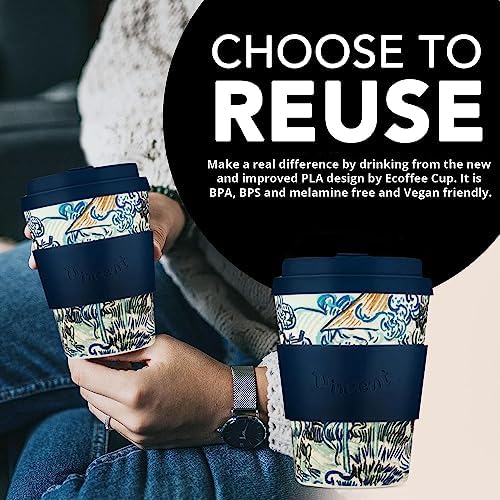 Ecoffee Cup 12oz (350ml) Van Gogh Reusable Coffee Cup – PLA Plant-Based Travel Mug with Silicone Lid, Melamine Free & Dishwasher Safe – Old Vineyard with Peasant Woman - Image 3