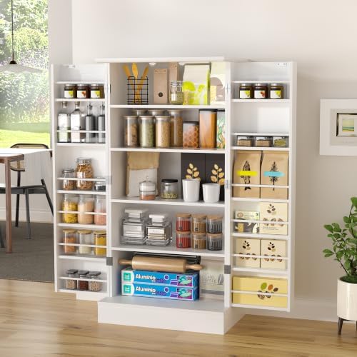 kepptory 47” Pantry Cabinet, Kitchen Pantry Storage Cabinet with Doors and Adjustable Shelves,Freestanding Buffet Cupboards Sideboard for Living Room and Dinning Room (White) - Image 6