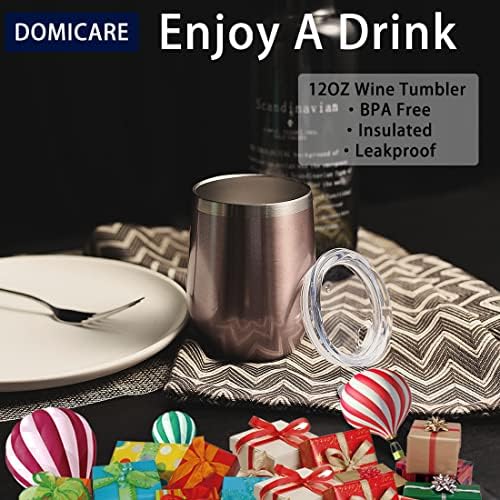 DOMICARE Stainless Steel Wine Tumbler Bulk with Lid, Personalized Rose Gold Insulated Tumblers Set, 12oz Travel Coffee Cups Pack of 8 - Image 6