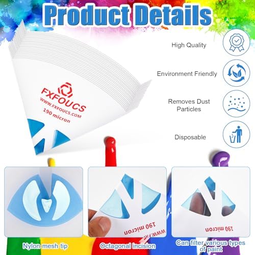 FXFOUCS 500 Pack of Premium Paint Strainers with 190 Micron Fine Mesh Filters - 3D Printing Ultra-Flow Blue Nylon Cone Strainers for Paint and Fluid Filtration - Image 4