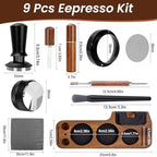 9-in-1 Espresso Tool Set: 58mm Tamper, WDT Tool, Distributor, Magnetic Funnel, Puck Screen, Brush, Cleaning Cloth, Latte Art Needle & Wooden Stand for Breville De'Longhi - Image 3