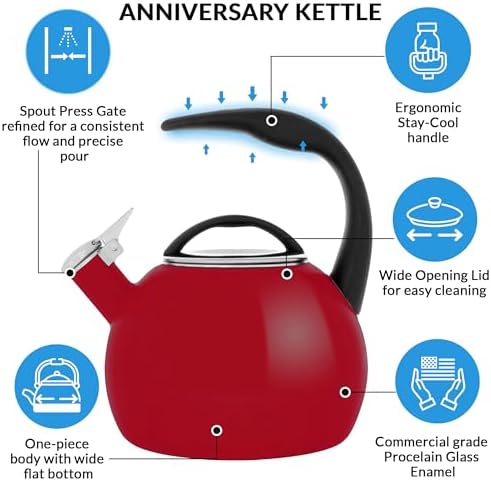 Chantal Anniversary Enamel-on-Steel Whistling Teakettle, 2 quart, Chili Red - Image 2