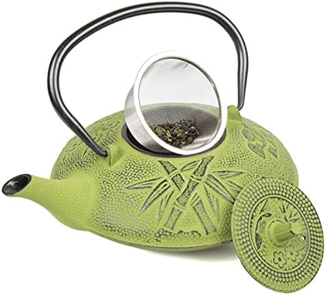 Creative Home Kyusu 38 Oz. Cast Iron Tea Pot with Removable Stainless Steel Infuser Basket Strainer, Green - Image 3