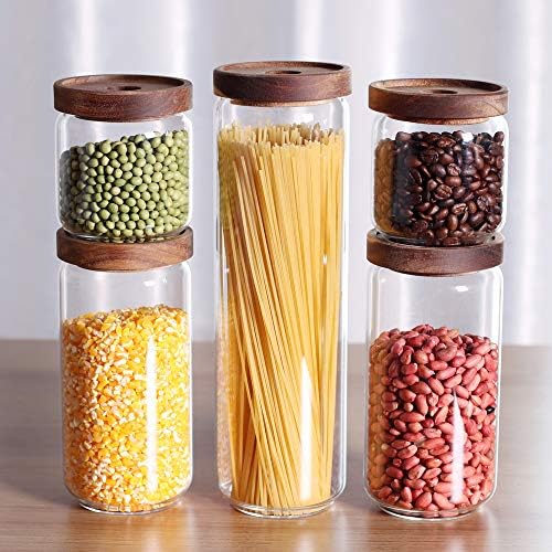 Glass Canisters Set of 5 for the kitchen, Glass Storage Container jars with Airtight Acacia Lid for Coffee Beans, Flour, Sugar, Rice and Spaghetti and etc - Image 5