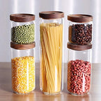 Glass Canisters Set of 5 for the kitchen, Glass Storage Container jars with Airtight Acacia Lid for Coffee Beans, Flour, Sugar, Rice and Spaghetti and etc - Image 5