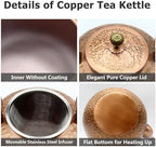 50.7oz Elegant Chinese Style Copper Tea Kettle For Stovetop, Non-Coating Pure Copper Teapot with Stainless Steel Infuser For Loose Tea, Large and Solid Tea Pot(1500ml) - Image 7