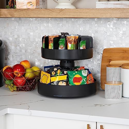 Mind Reader 2-Tier Snack Carousel, Countertop Organizer, Snack Tray, Breakroom, Kitchen, 14.25"L x 14.25"W x 14"H, Black - Image 2