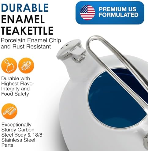Chantal Classic Teakettle, 1.8 QT, Enamel On Steel, 2-Tone Harmonica Whistle, Rapid Boil and Even Heating (White) - Image 3