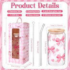 Zhehao 6 Set Cute Coquette Pink Bow Glass Cup Gift Set - Image 2