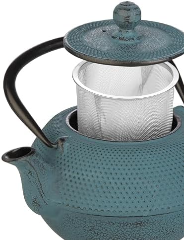 IBILI 40 Oz Azul Cast Iron Teapot | Made in Spain | Floral Design, Stainless Steel Infuser, Enameled Interior, Stovetop & Induction Compatible, Japanese Kettle for Loose Leaf Tea, Tetsubin Design Blue - Image 3